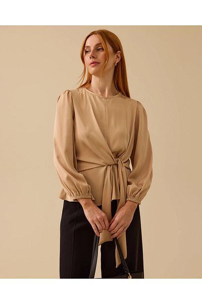SEÇİL Tie-Up Long Sleeve Satin Blouse