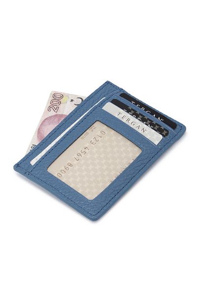Tergan Blue Leather Unisex Credit Card Holder - S1Kk00001676-I6T