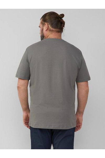 s.Oliver Big Sizes Men's Big Size T-shirt With Scoop Neck, Logo Print, Dark Grey
