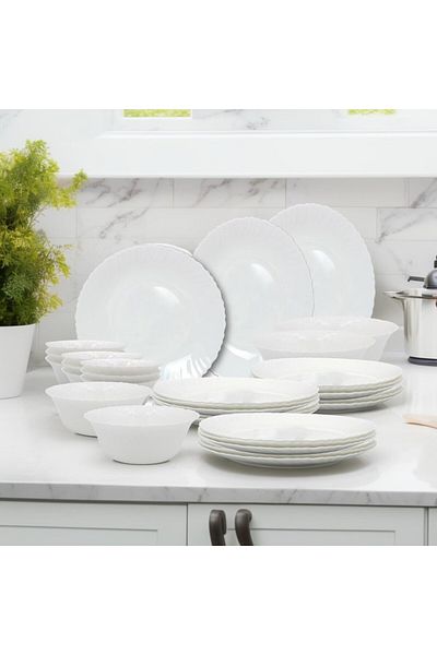 Houzi 26 Pcs Opal ware Dinner ser Microwave Dishwasher Freezer safe