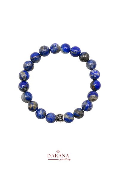 DAKANA JEWELLERY Certified 8 mm Lapis Lazuli Clover Figured Natural Stone Bracelet