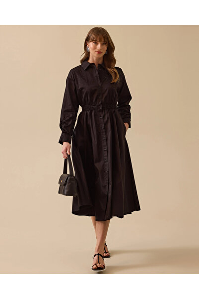 SEÇİL Taş Detaylı Elastik Bel Düğmeli Elbise