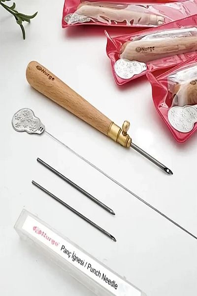 HOBİ Punch Needle Etamine Pulley Processing Needlework Wooden Punch Needle Set Cloth Weaving Kit