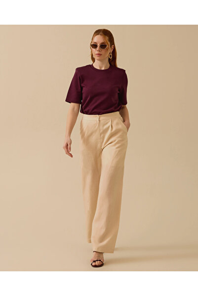SEÇİL Linen Look Pleated Detail Wide Leg Trousers