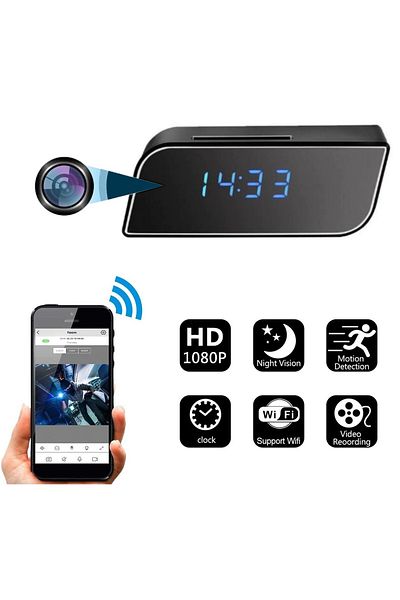 REVOSE REVOSE™ Mini Spy Camera, WI-FI, IP, Hidden in Alarm Clock, Microphone, 32GB Micro SD Card Included