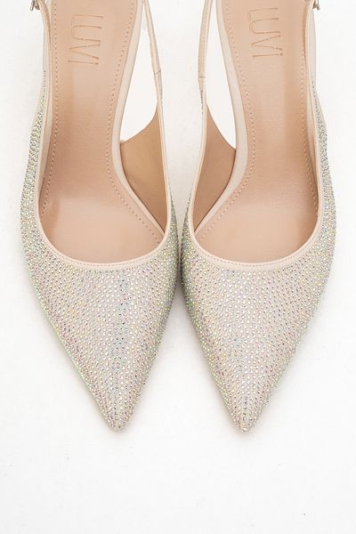 LuviShoes Novs Beige Stone Women's Thin Heeled Evening Dress Shoes