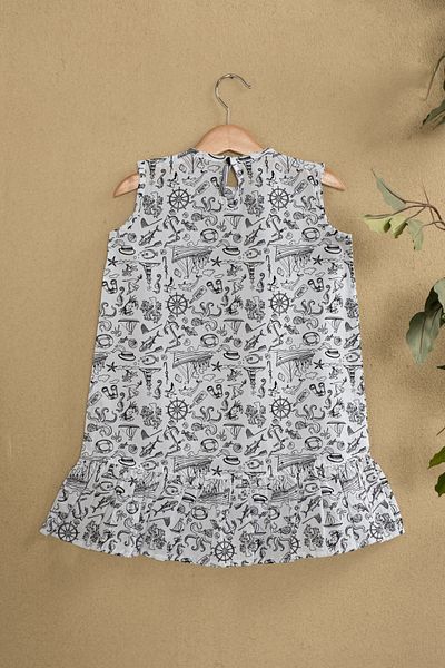 Montisu Sea Themed Sleeveless Girl's Dress – 100% Cotton, Summer Comfortable Model
