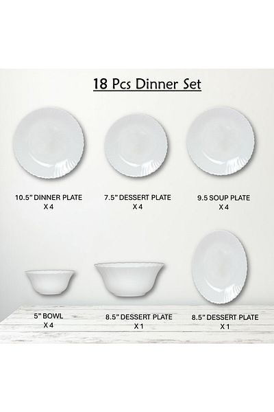 Houzi 18 Pcs Opal ware Dinner ser Microwave Dishwasher Freezer safe