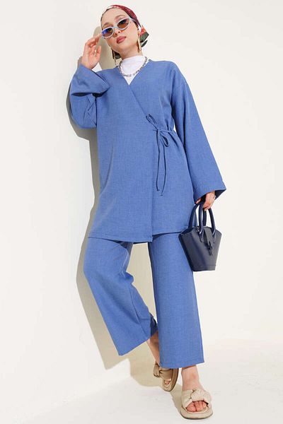 VOLT CLOTHİNG Women's Side Tie Kimono Double Set