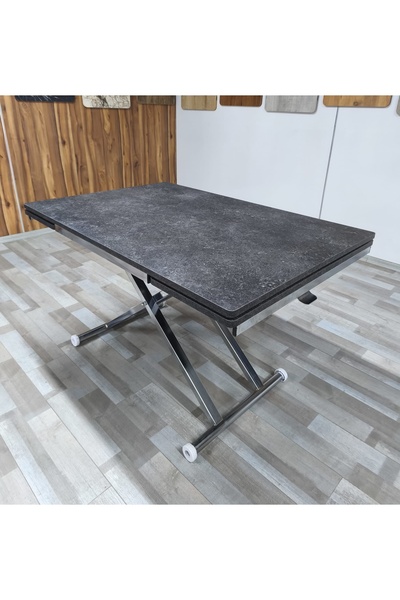 SEHPAM AKILLI Yan Baştan Açılır Akıllı Yemek Masası Oval Mdf Tabla Alt Mekanizma Metal Krom Kaplama