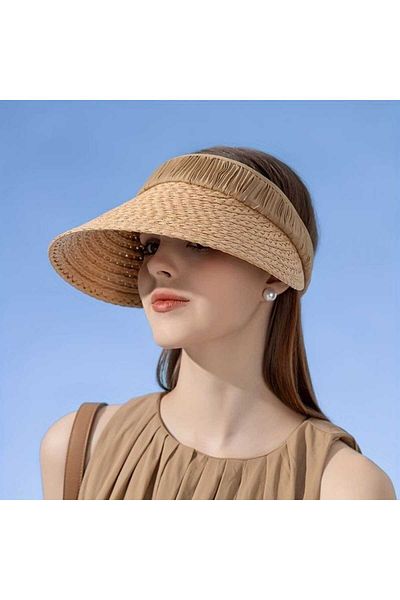Axesoire 14634 Open Top Mink Stripe Camel Straw Visor Hat