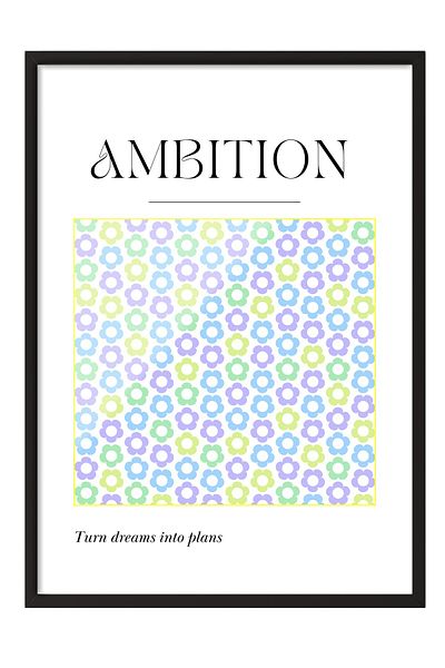 Postifull Black Framed Painting, Flowers, Pattern,, Illustration, Blue Color Poster, 2025 Summer Selection, No:109843