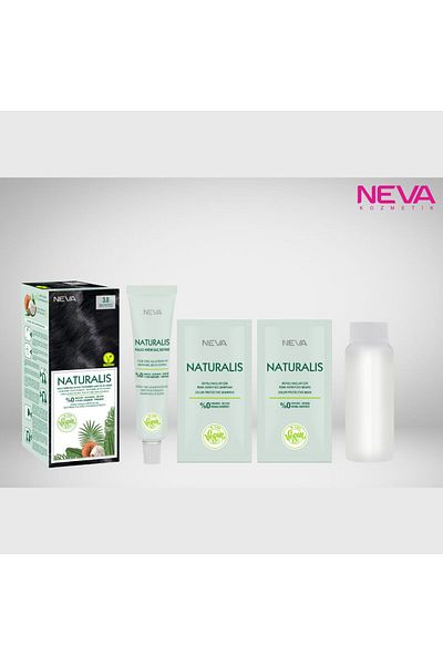 Neva Vopsea de păr vegană fără amoniac, Negru intens 1.0, Naturalis, Neva, 150 ml