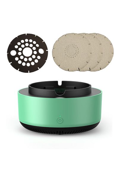 Influential Tech Electric Ashtray with Suction, Air Purifier, 4 Filters, Air Freshener, Battery, Green