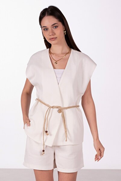 BARRELS AND OIL Tie Waist Muslin Vest - White