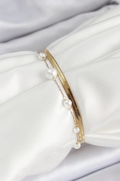 BESKAR 316L Steel Gold Color Women's Bracelet with Pearl and Italian Chain