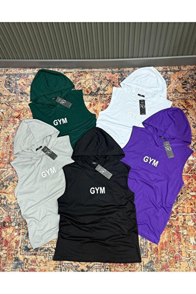 NO 601 Ανδρικό μπλουζάκι με πράσινη κουκούλα, αμάνικο με ανάγλυφο γυμναστήριο