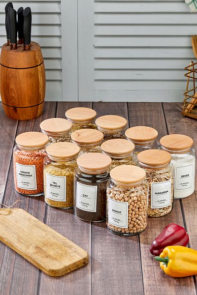 MODA OZY Labeled, 12-Piece Vacuum Lid 900ml Jar Set / Pulses Set