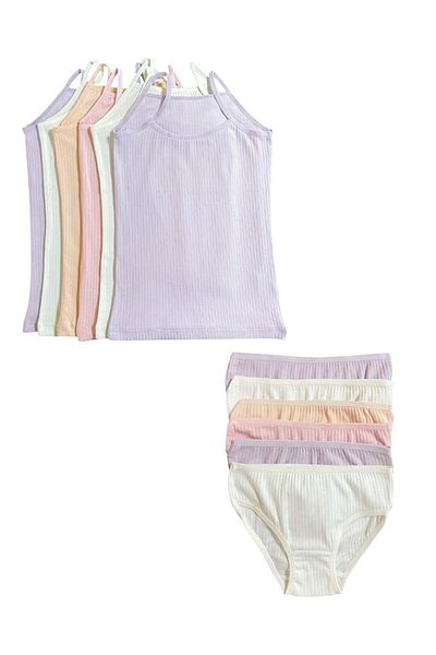 FORMO 6-Piece Girls' Cotton Mixed Color Ribbed Quality Soft Undershirt Panties Set