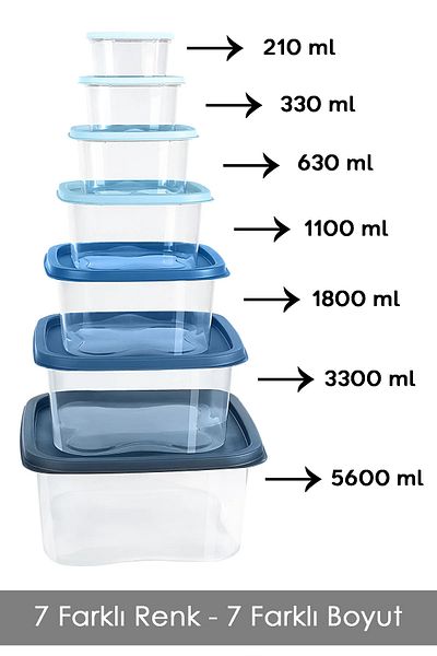 Meleni Home Set of 14 Square Food Storage Containers - Deep Freezer Microwave Compatible Storage Container Blue