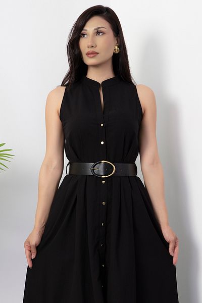 PULLIMM Rochie de damă cu curea din piele cu nasturi GRS3747