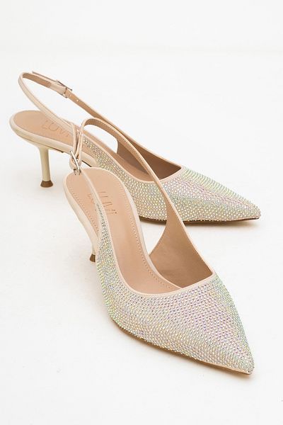 LuviShoes Novs Beige Stone Women's Thin Heeled Evening Dress Shoes