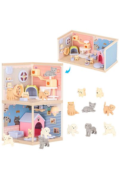 Brands For Less Pet Toys for Kids, STEM Toy 50 Pcs Cat and Dog Figures Playset, Pet Pretend Playset Toddlers Toys