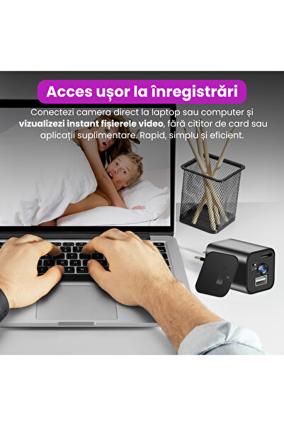 Spionescu Încărcător USB cu cameră ascunsă 1080P, detectare mișcare, înregistrare în buclă, fără Wi-Fi