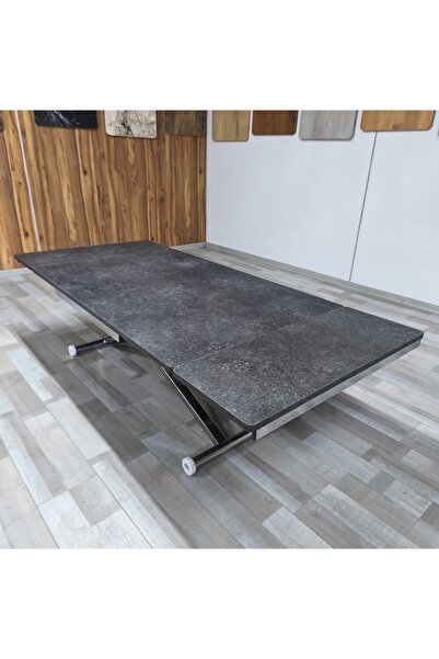 SEHPAM AKILLI Yan Baştan Açılır Akıllı Yemek Masası Oval Mdf Tabla Alt Mekanizma Metal Krom Kaplama