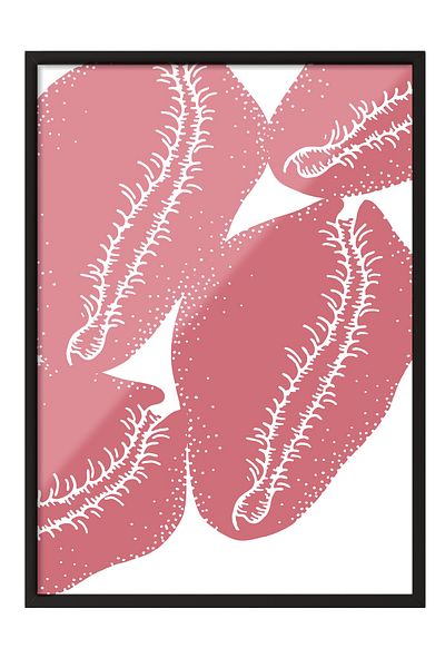 Postifull Black Framed Painting, Leaves, Illustration, Pink, White Color Poster, 2025 Summer Selection, No:10984