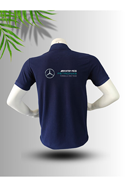 FROOY تي شيرت قطني برقبة بولو مطبوع عليه شعار مرسيدس