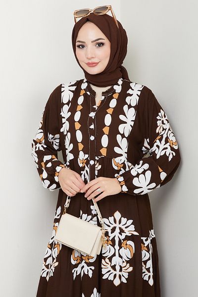 InStyle Φαρδύ Casual Floral Φόρεμα Βισκόζης Bitter Brown