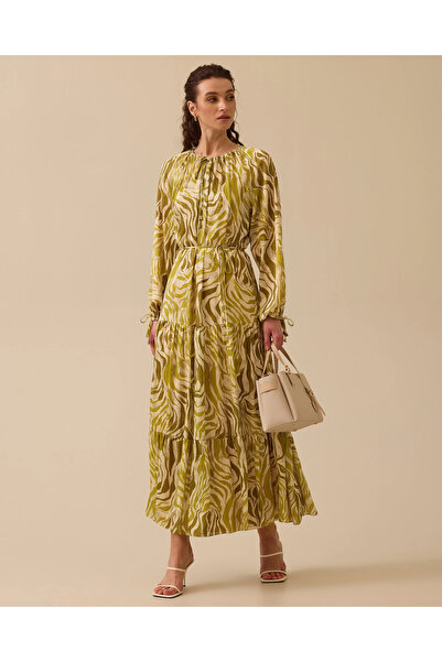 SCL Desenli Kuşak Detaylı Elbise
