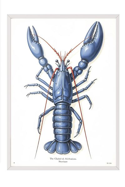 Postifull Poster cu cadru alb, Crab, Ilustrație, Poster de culoare albastră, Selecția de vară 2025, NR:109575