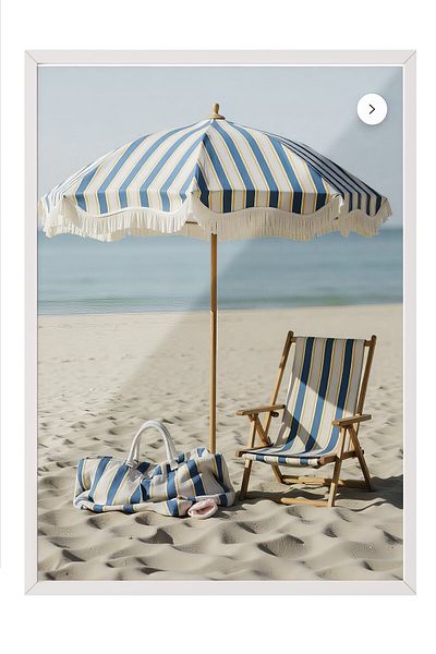 Postifull Poster cu cadru alb, plajă cu umbrelă, fotografie, poster de culoare albastră, selecție de vară 2025, NR:109524