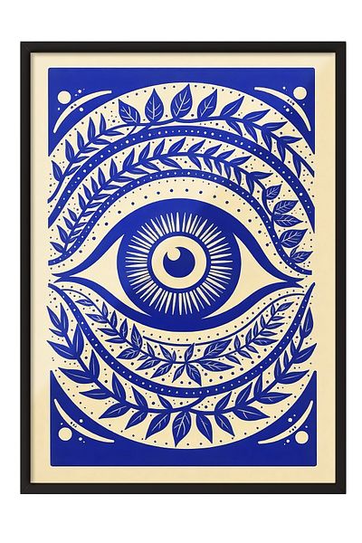Postifull Black Framed Poster, Charming Eye, Illustration, Blue Color Poster, 2025 Summer Selection, No:109592