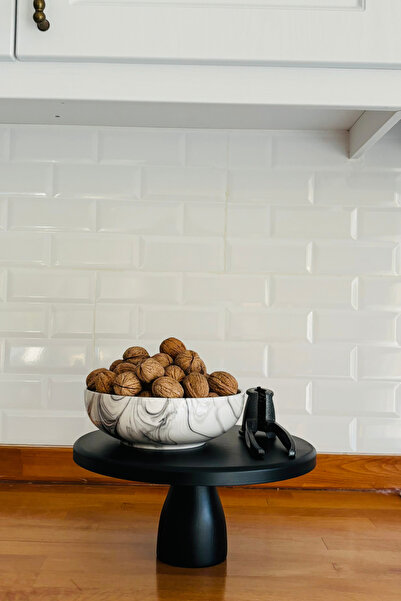 justwood Black 2 Li Risus&Lucca Top Footed 29 cm and 29 Wooden Round Cake Presentation Serving Plate Set