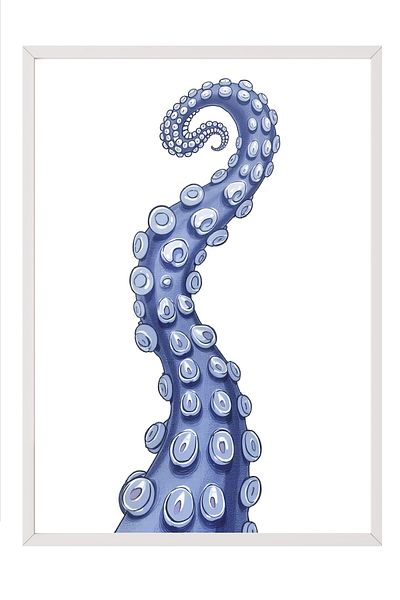 Postifull White Framed Poster Painting, Blue Octopus Uzvu, Illustration, Blue Color Poster, 2025 Summer Selection, N