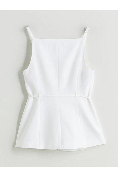 LC Waikiki Lcw Vision Ecru Square Collar Linen Blended Women's Classic Vest