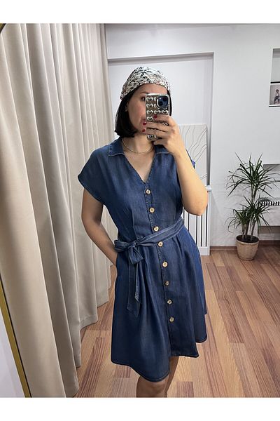 NARKISS Buttoned Belted Thin Jean Dress