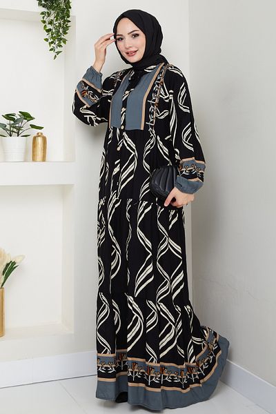 InStyle Shaped Spiral Pattern Viscose Dress Black