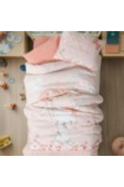 Cotton Box Set de lenjerie de pat pentru bebeluși cu iepure, 100% bumbac ranforce, Rapeti Somon
