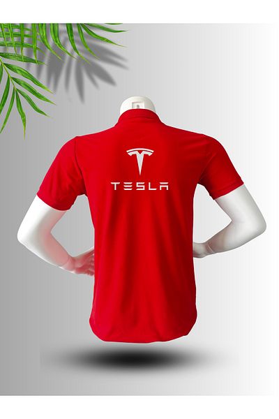 dafri Tesla Logo Printed Polo Neck Cotton T-Shirt