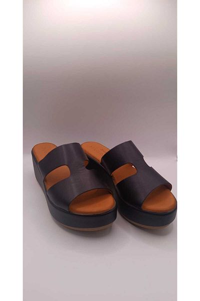 İDOL SHOES Genuine Leather Women's Filled Heel Slippers