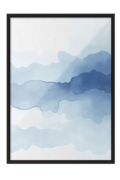 Postifull Black Framed Poster, Abstract Waves, Illustration, Blue Color Poster, 2025 Summer Selection, No:109669