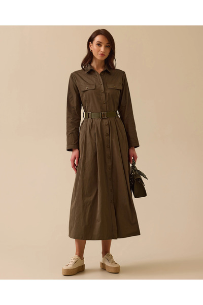 SCL Kemer Detaylı Uzun Kollu Düğmeli Elbise
