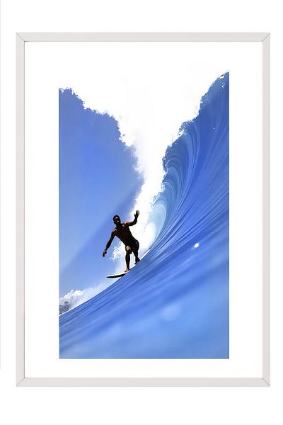 Postifull White Framed Poster, Surfing on the Sea, Photo, Blue Color Poster, 2025 Summer Selection, No:109605