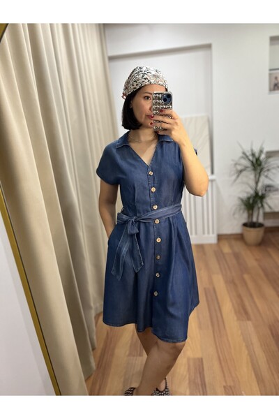 NARKISS Düğmeli Kuşaklı Thin Jean Elbise