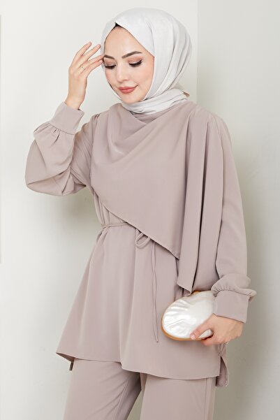 InStyle Shawl Collar Beige Double Set