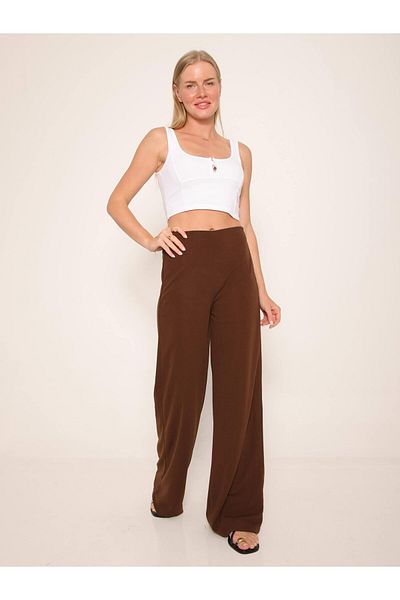 Coral Ironed High Waist Trousers Brown